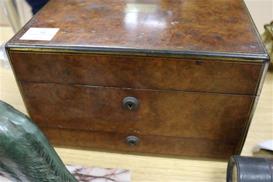 A Victorian Asprey burr walnut toilet box length 30cm